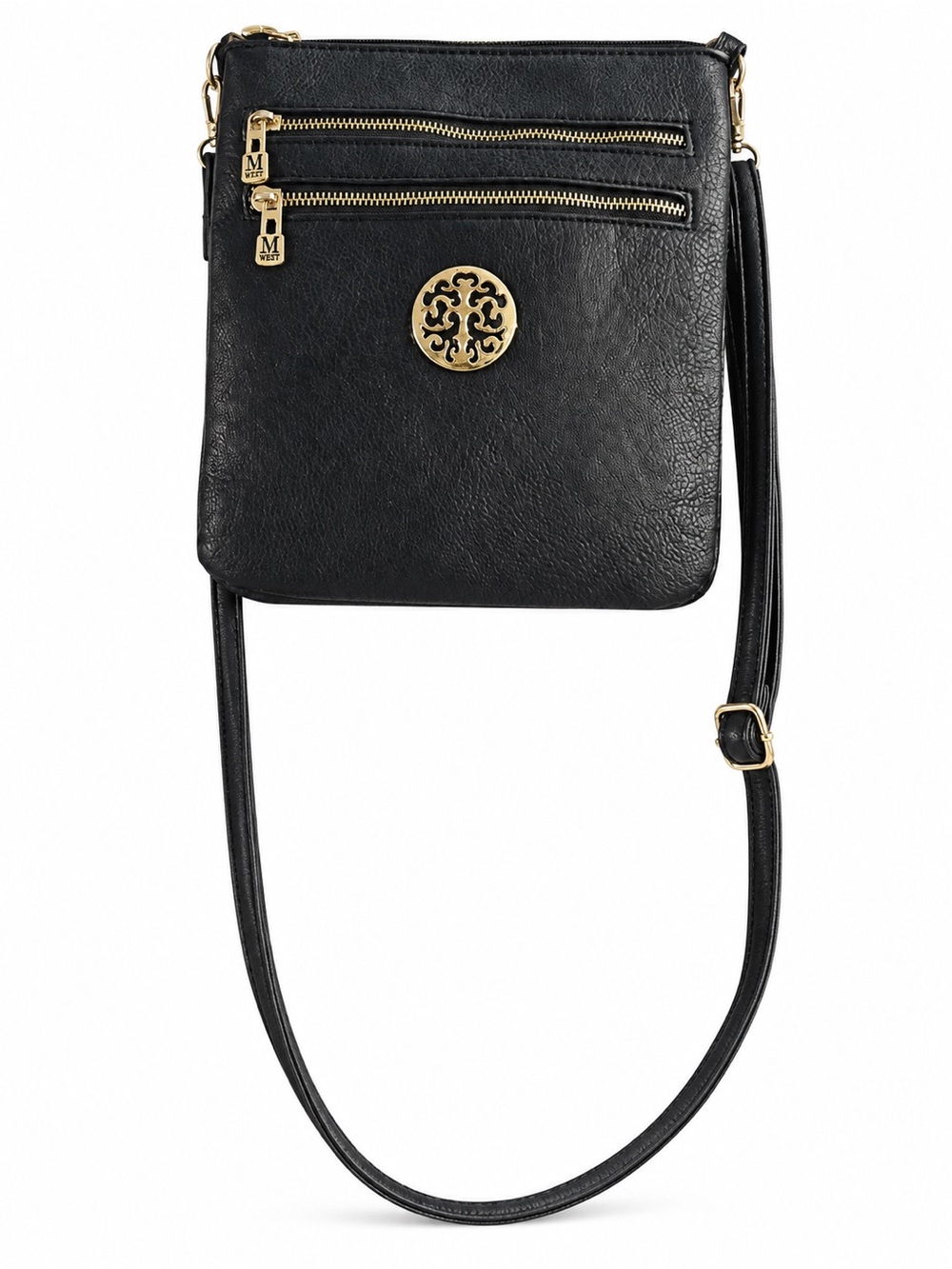 Montana West Black Vegan Leather Crossbody Bag Gold Hardware Multi Pocket
